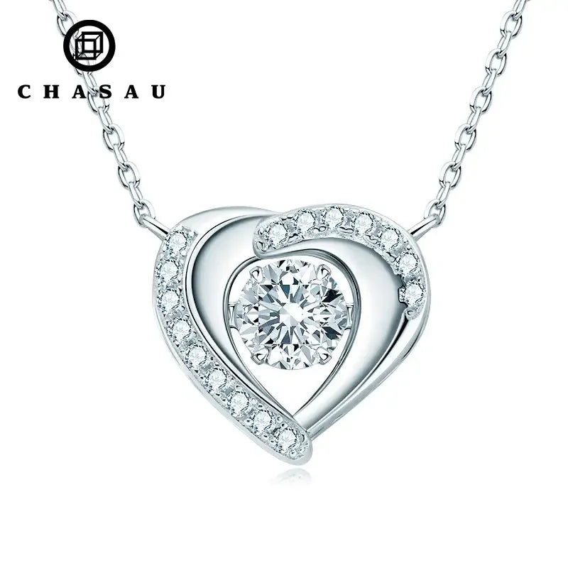 Wedding Jewelry Wholesale Sparkle 0.8ct D Color Halo Heart Moissanite Pendant 925 Sterling Silver Necklace