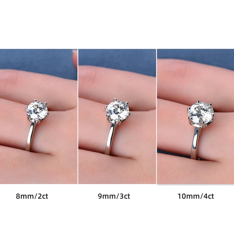 2ct 3ct 4ct 925 Sterling Silver VVS Solitaire Moissanite Wedding Engagement Ring for Women With Gra Certificate