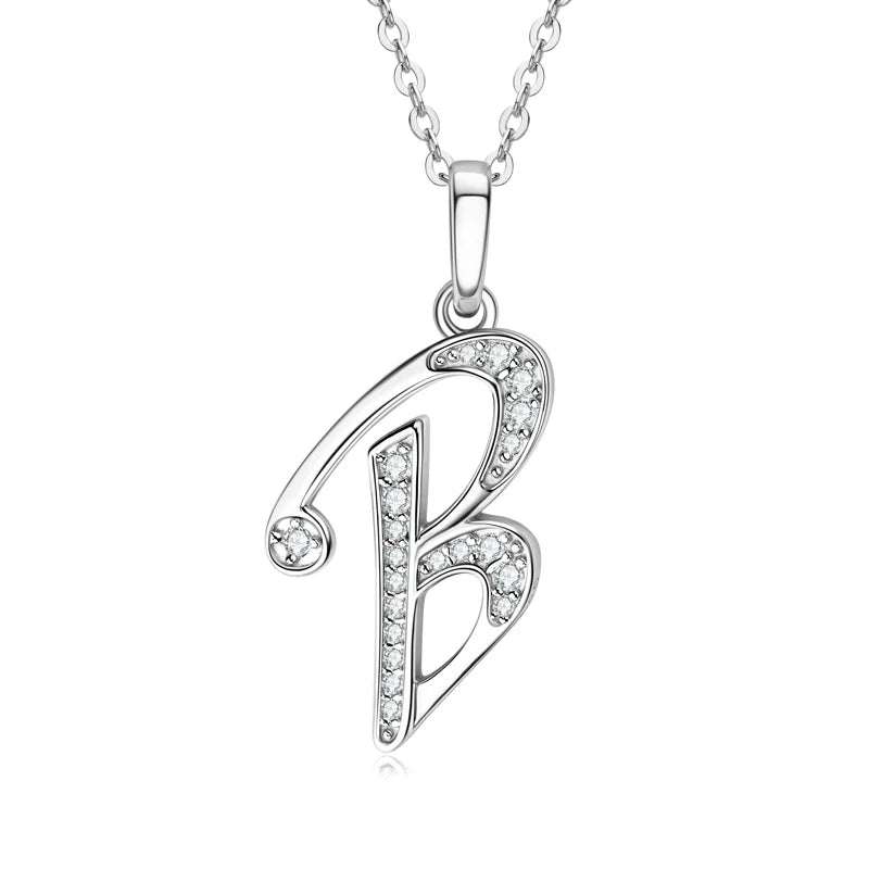 A-Z Name Necklace 26 Letter Initial Moissanite Pendant Real Silver 925 for Couples Women Men Valentine's Day