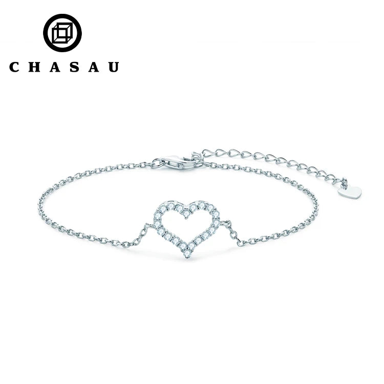 Hot Sale Classic Fashion Women Luxury Fine Jewelry Moissanite S925 Sterling Silver Heart Shape Adjustable Bracelet for Christmas