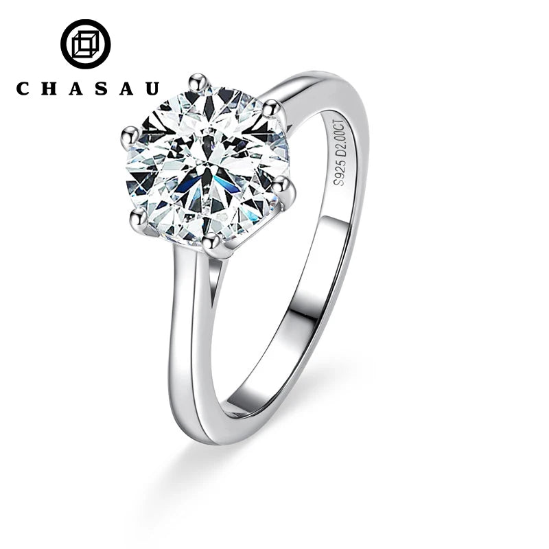 2ct 3ct 4ct 925 Sterling Silver VVS Solitaire Moissanite Wedding Engagement Ring for Women With Gra Certificate