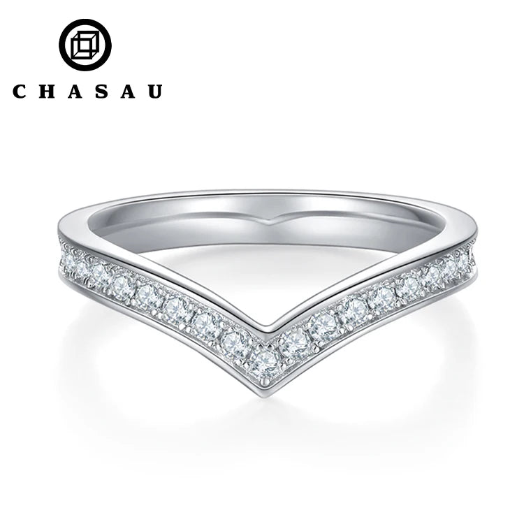 Hot Sale Classic Fashion Women Luxury Fine Jewelry Moissanite S925 Sterling Silver V-shaped Tennis Ring For Wedding Engagement