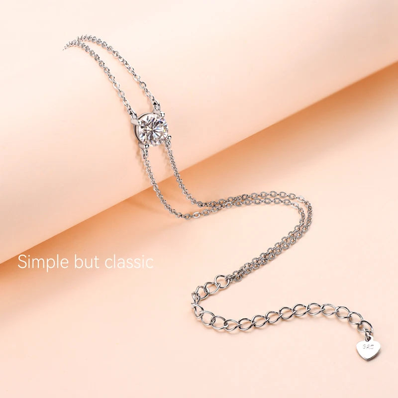 Double Chain Moissanite 1ct 1.0ct 1 Carat 6.5mm 925 Sterling Silver Adjustable Moissanite Chain Bracelet