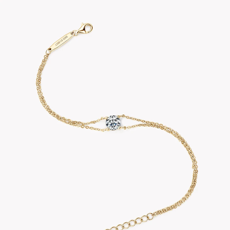 Double Chain Moissanite 1ct 1.0ct 1 Carat 6.5mm 925 Sterling Silver Adjustable Moissanite Chain Bracelet