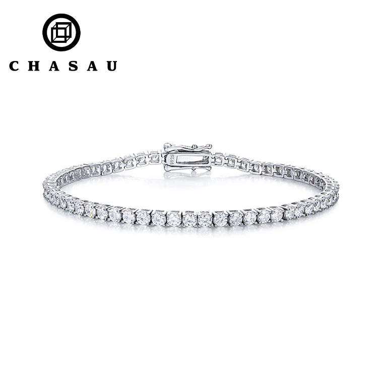 Hip Hop 925 Sterling Silver Round Brilliant Cut 3mm 0.1ct VVS Moissanite Diamond Cluster Iced Out Tennis Bracelet for Men