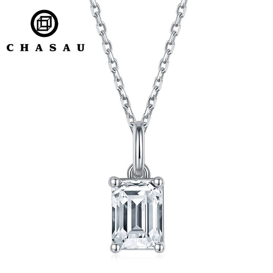 D Created Diamond 100% S925 Sterling Silver Jewelry Emerald Cut 1 Carat Moissanite Necklace for Women